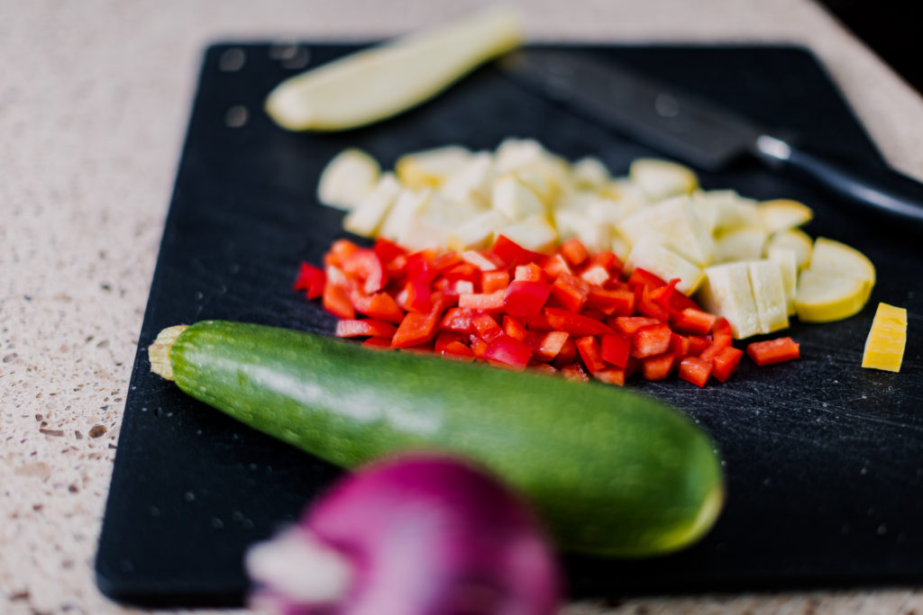 Chopped Vegetables on a Cutting Board