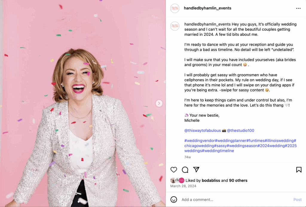 Handled by Hamlin Events Instagram post featuring brand photos taken by This Way to Fabulous