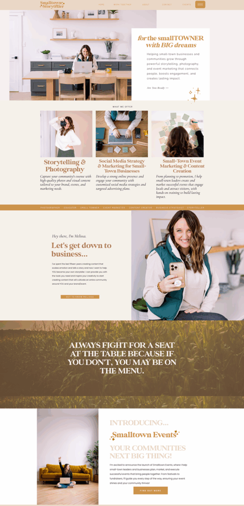 Smalltown Storyteller website featuring brand photos taken by This Way to Fabulous