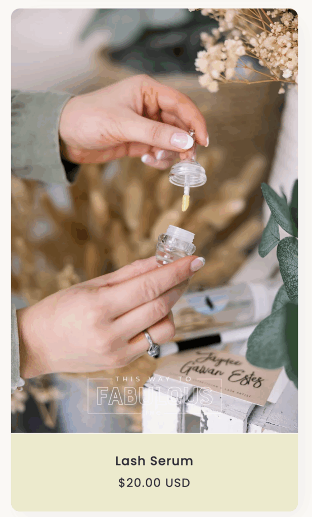 Branding detail image of lash serum in action used for an ecommerce listing